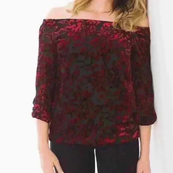 Chico's Tops - Chico’s Red Velvet Off The Shoulder Top Size Small